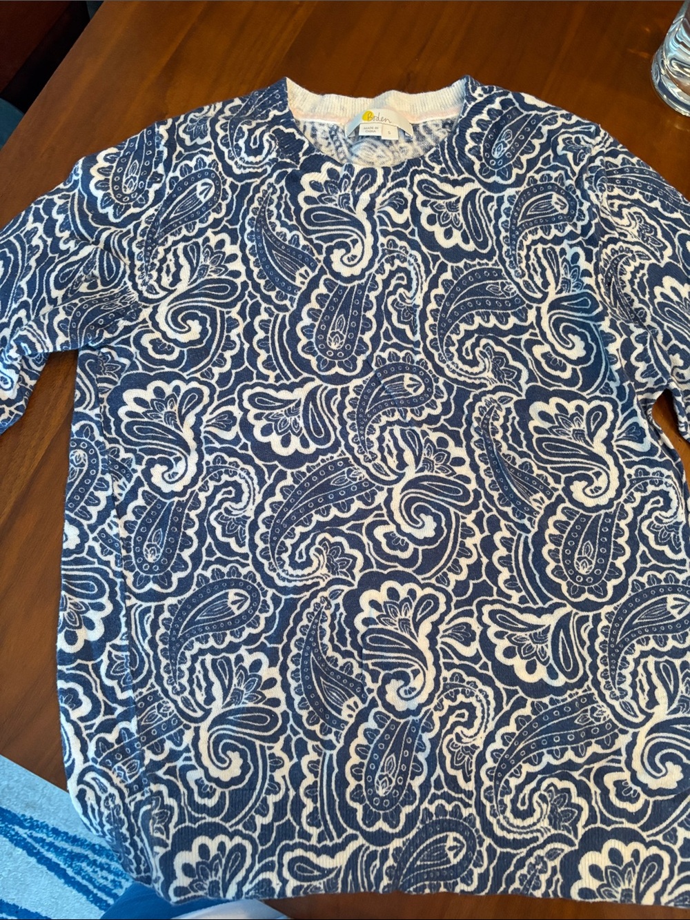 Boden Navy & White Paisley Sweater Size s